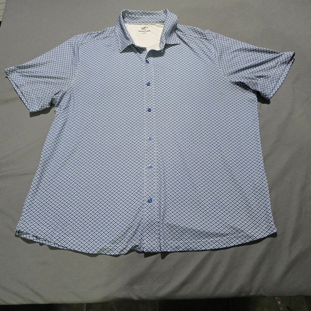Johnston & Murphy XC4 Shirt Mens XXL Blue Geometric Performance Short Sleeve
